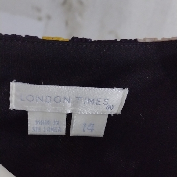 London Times Black and Multicolor Midi Dress Size 14 - Picture 2 of 10